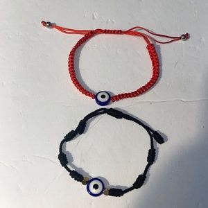 NWOT 2 Pcs Bracelets Adjustable Evil Eye Bracelet Black, Red